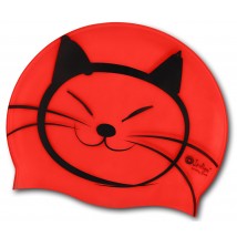 Шапочка для плавания силиконовая INDIGO детская Котик SCCT507 Красный